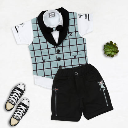 "Dapper & Adorable: Checked Waistcoat Set with Bow Tie for Little Gents!"