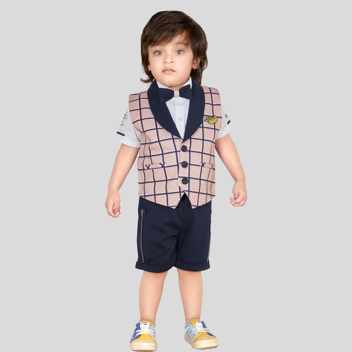 Dapper & Adorable: Checked Waistcoat Set with Bow Tie for Little Gents!