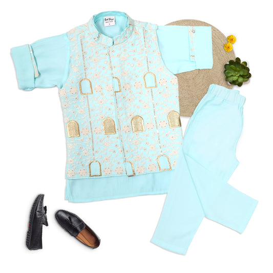 Little Royal Vibes: Embellished Jacket Kurta Pajama Set Magic