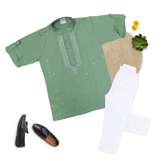 Shine Bright: Mirror Work Kurta Pajama Set for Littlies