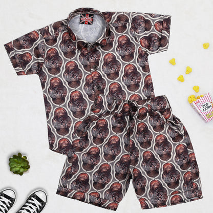 Royalty Brown Print Shirt and Shorts Superior Linen Co-ord Set for Boys!