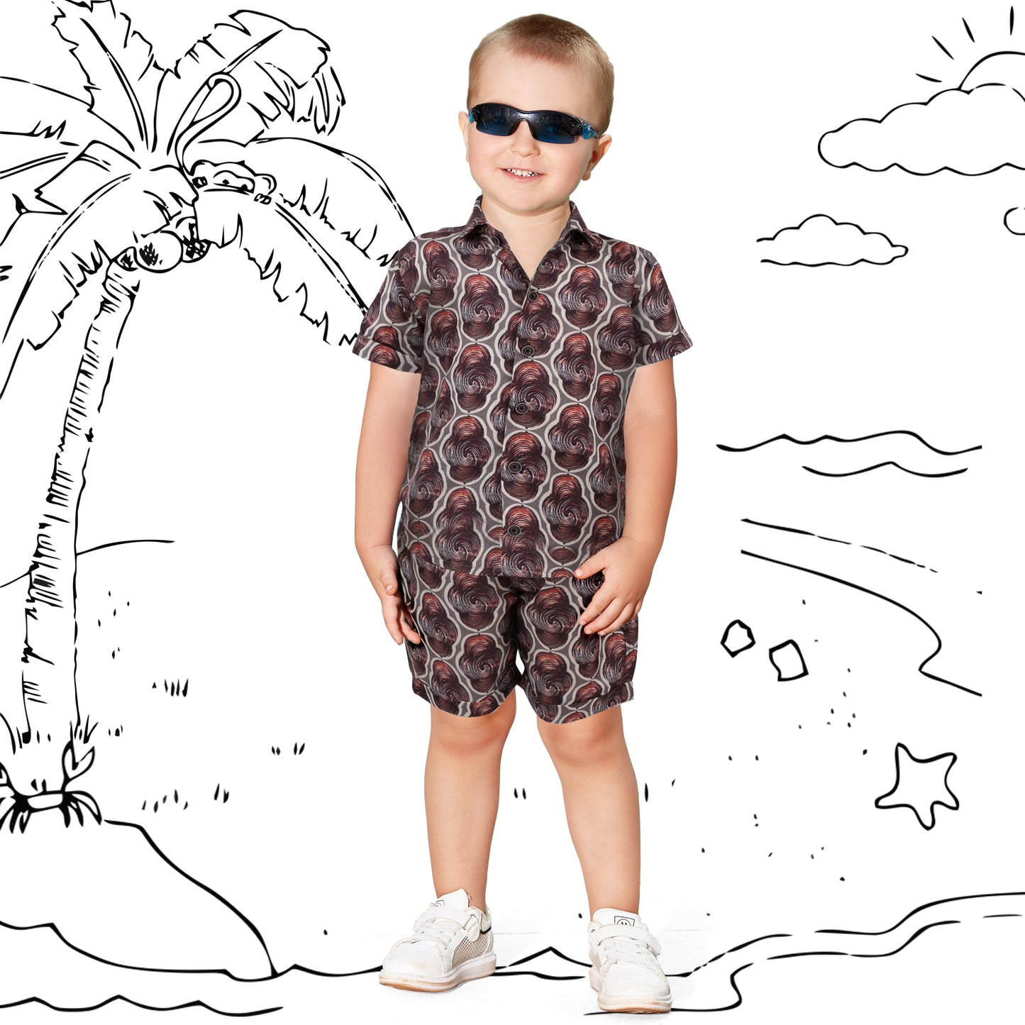 Royalty Brown Print Shirt and Shorts Superior Linen Co-ord Set for Boys!