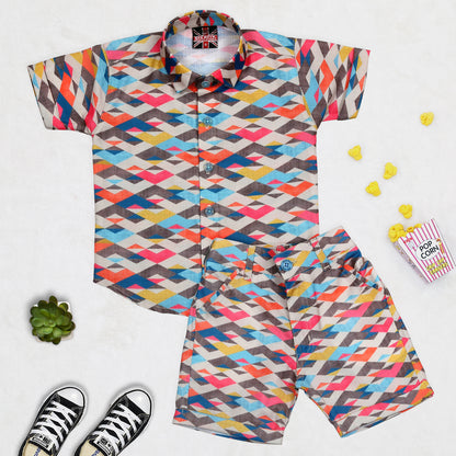"Splash of Fun: Colorful Print Superior Linen Co-ord Set for Little Explorers!"