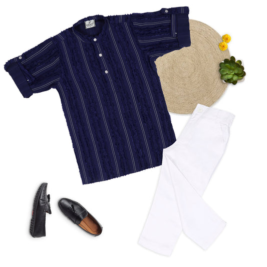 Sparkle & Snuggle: Stone-Fur Kurta Pajama for Little Royals