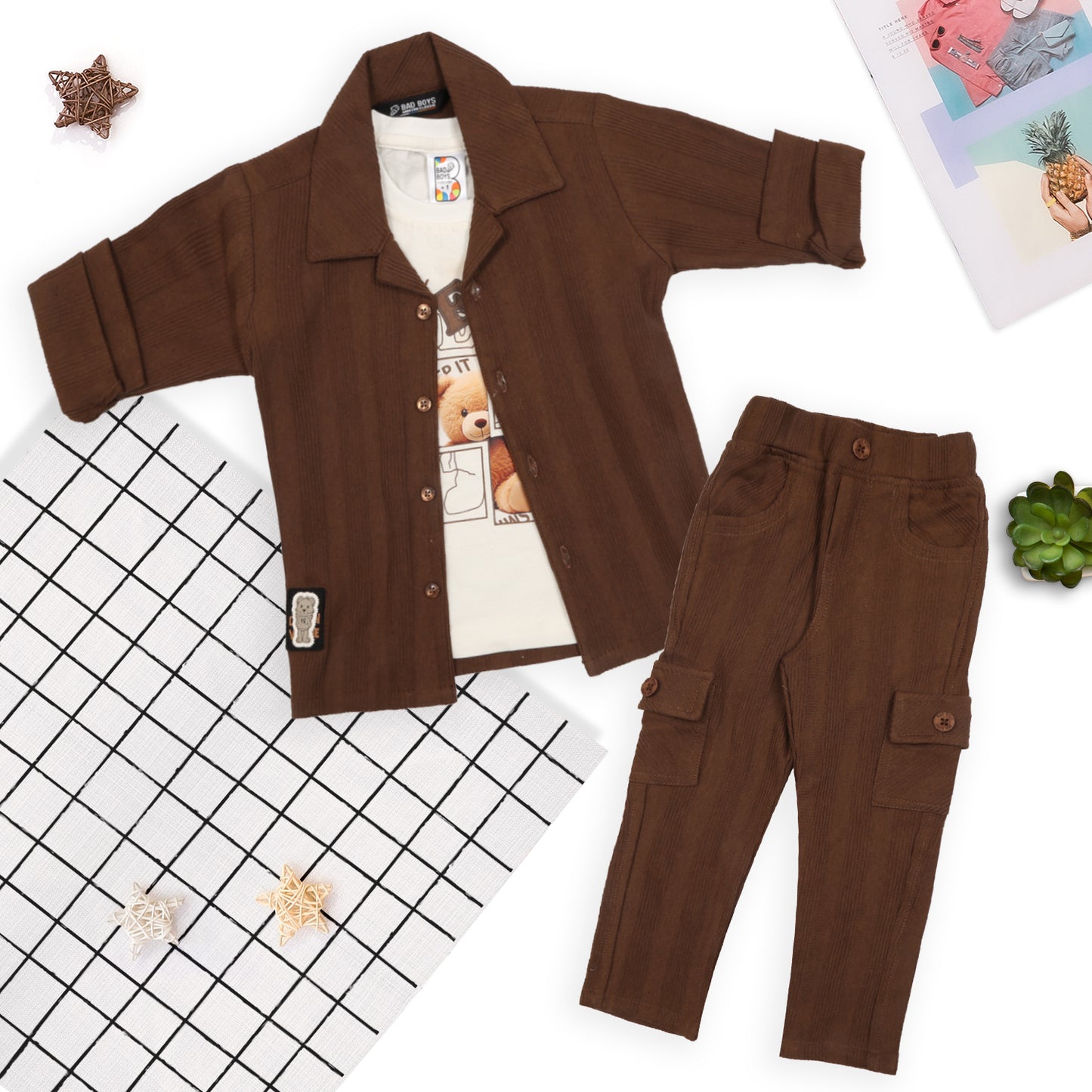 Stripe Printed Jacket, Playful Tee & Pants: Boys’ Everyday Style