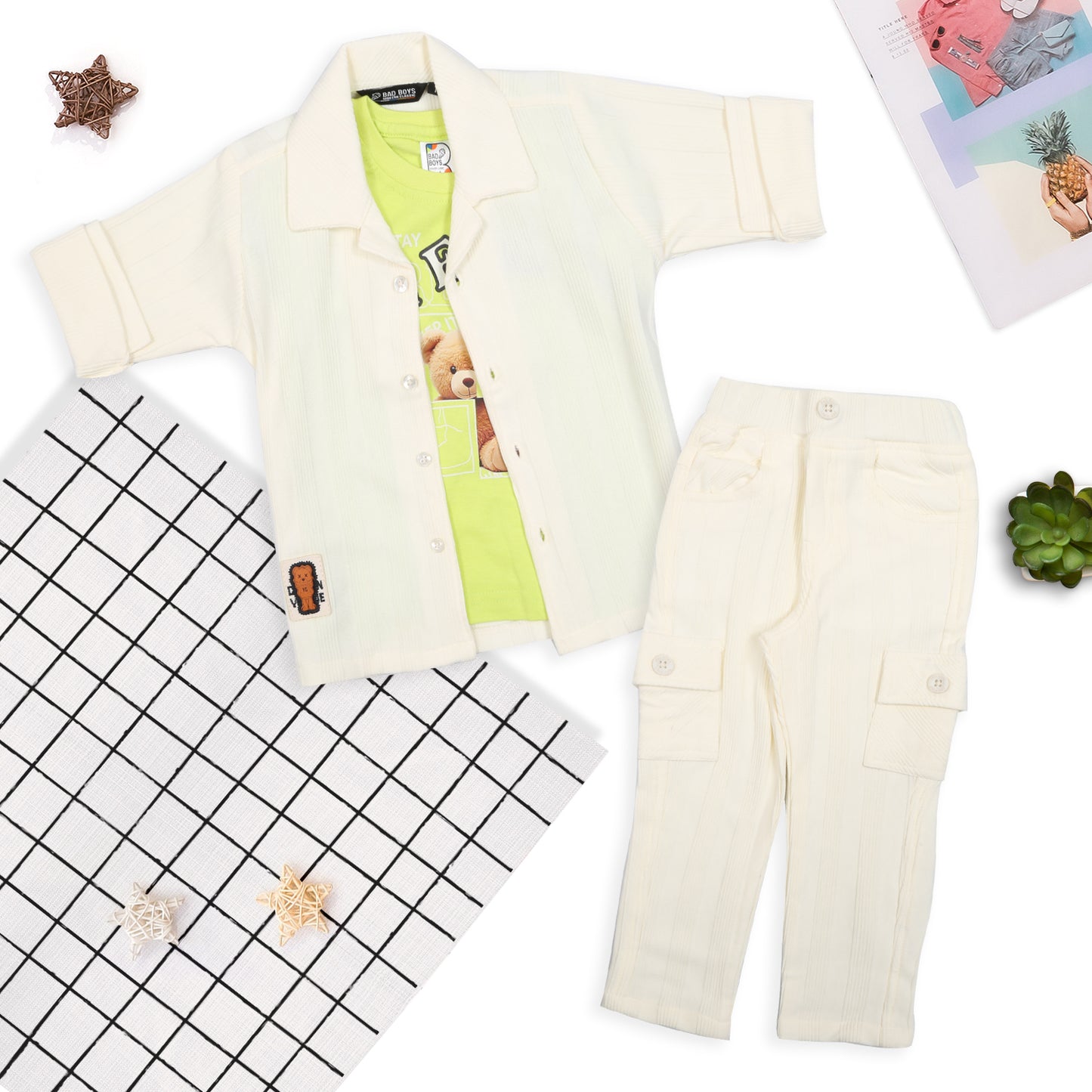Stripe Printed Jacket, Playful Tee & Pants: Boys’ Everyday Style