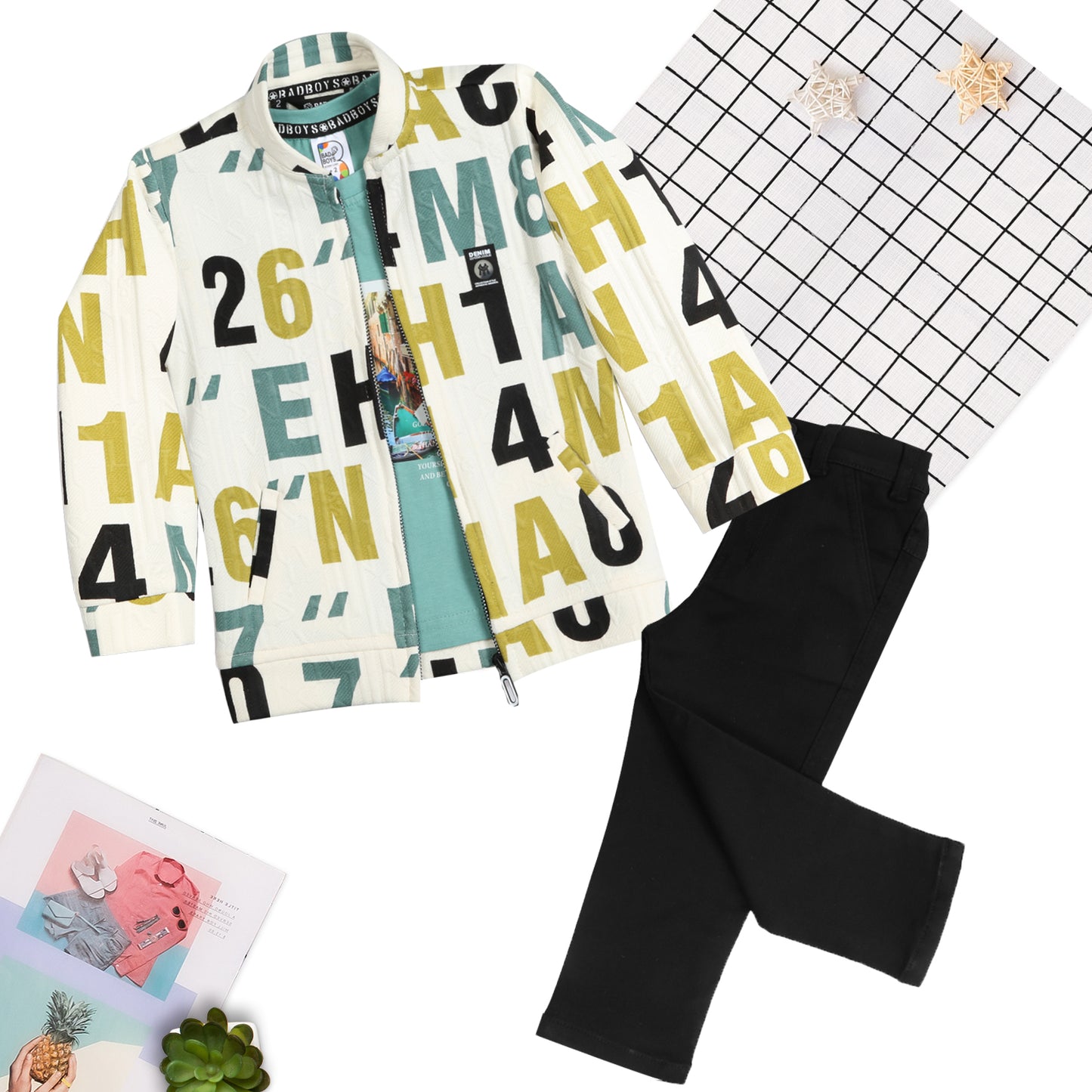 Trendy Printed Jacket, Playful Tee & Pants: Boys’ Casual Must-Have