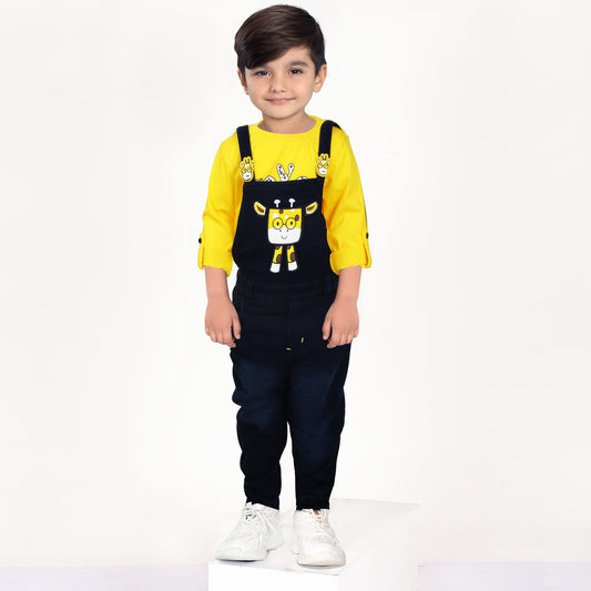 Adorable Printed Tee & Dungaree: Perfect Playful Casual Outfit