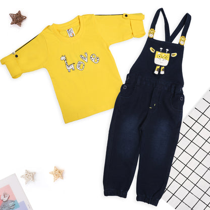 Adorable Printed Tee & Dungaree: Perfect Playful Casual Outfit