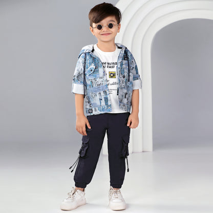 Trendy Printed Jacket, Fun Tee & Pants: Boys’ Casual Style