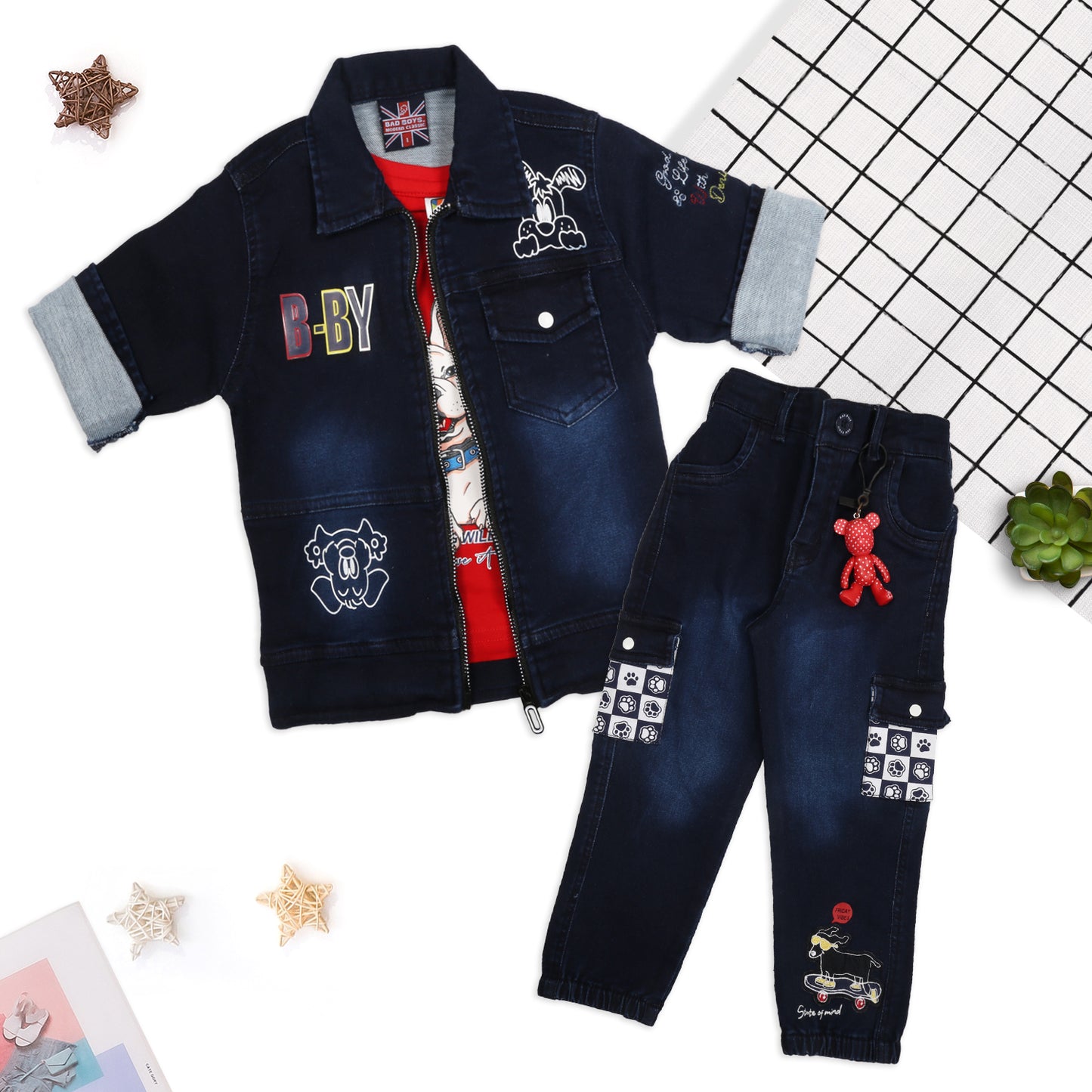 Trendy Printed Jacket, Fun Tee & Pants: Boys’ Casual Style