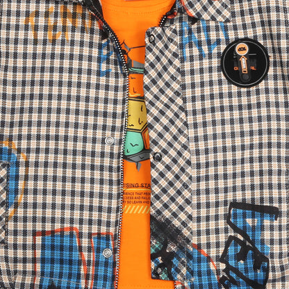 "Printed Jacket, Playful Tee & Joggers: Boys’ Casual Style Upgrade"