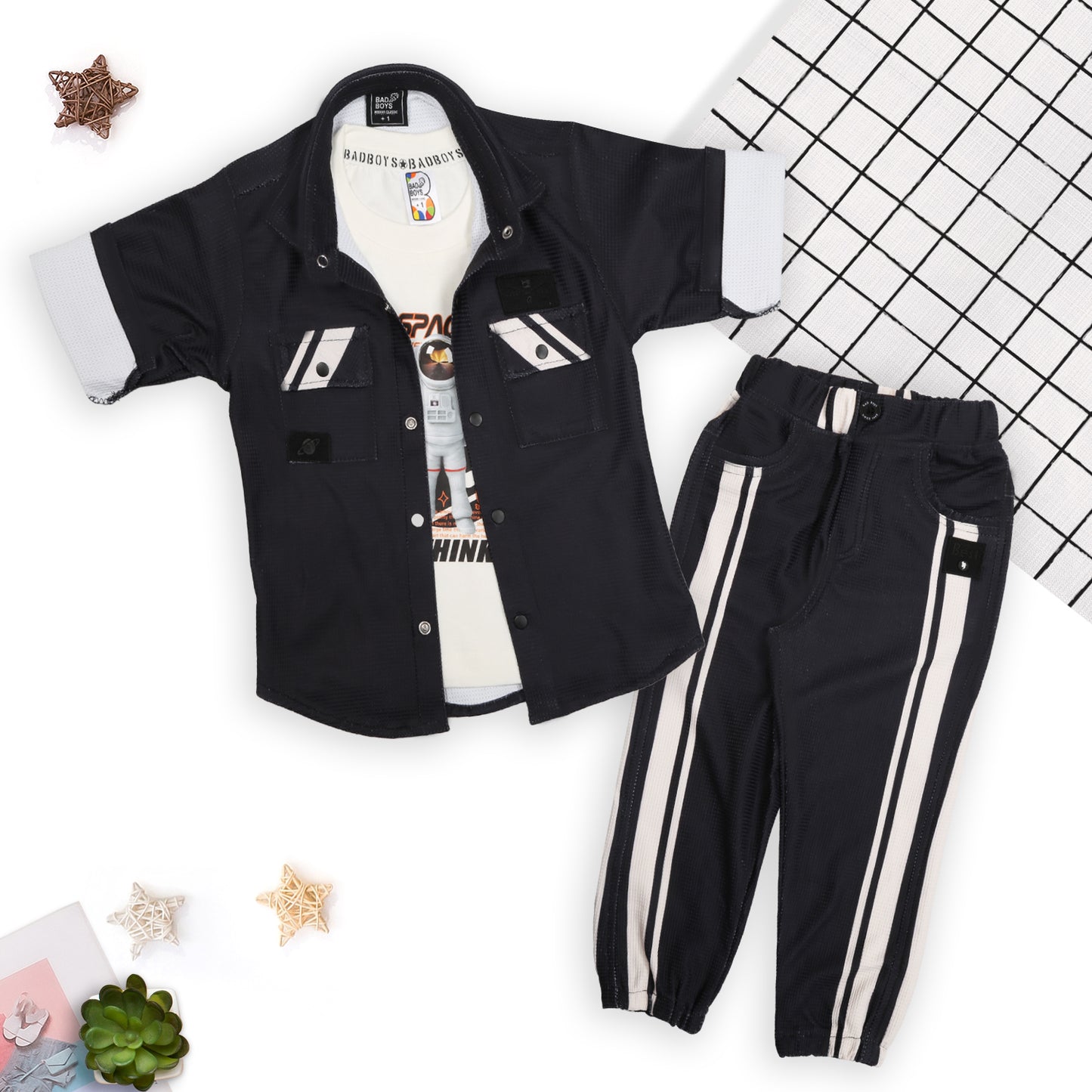 Printed Shirt, Fun Tee & Pants: Perfect Casual Combo for