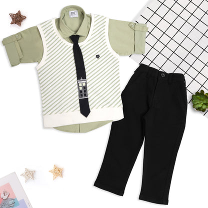 Stylish Shirt, Sleeveless Tee, Pants & Tie: Boys’ Party Charm