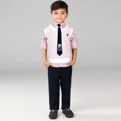 Stylish Shirt, Sleeveless Tee, Pants & Tie: Boys’ Party Charm