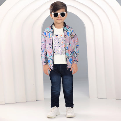 Trendy Printed Jacket, Fun Tee & Joggers: Boys’ Casual Essential