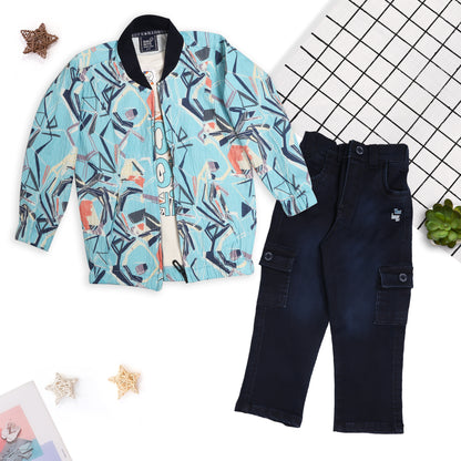Trendy Printed Jacket, Fun Tee & Joggers: Boys’ Casual Essential
