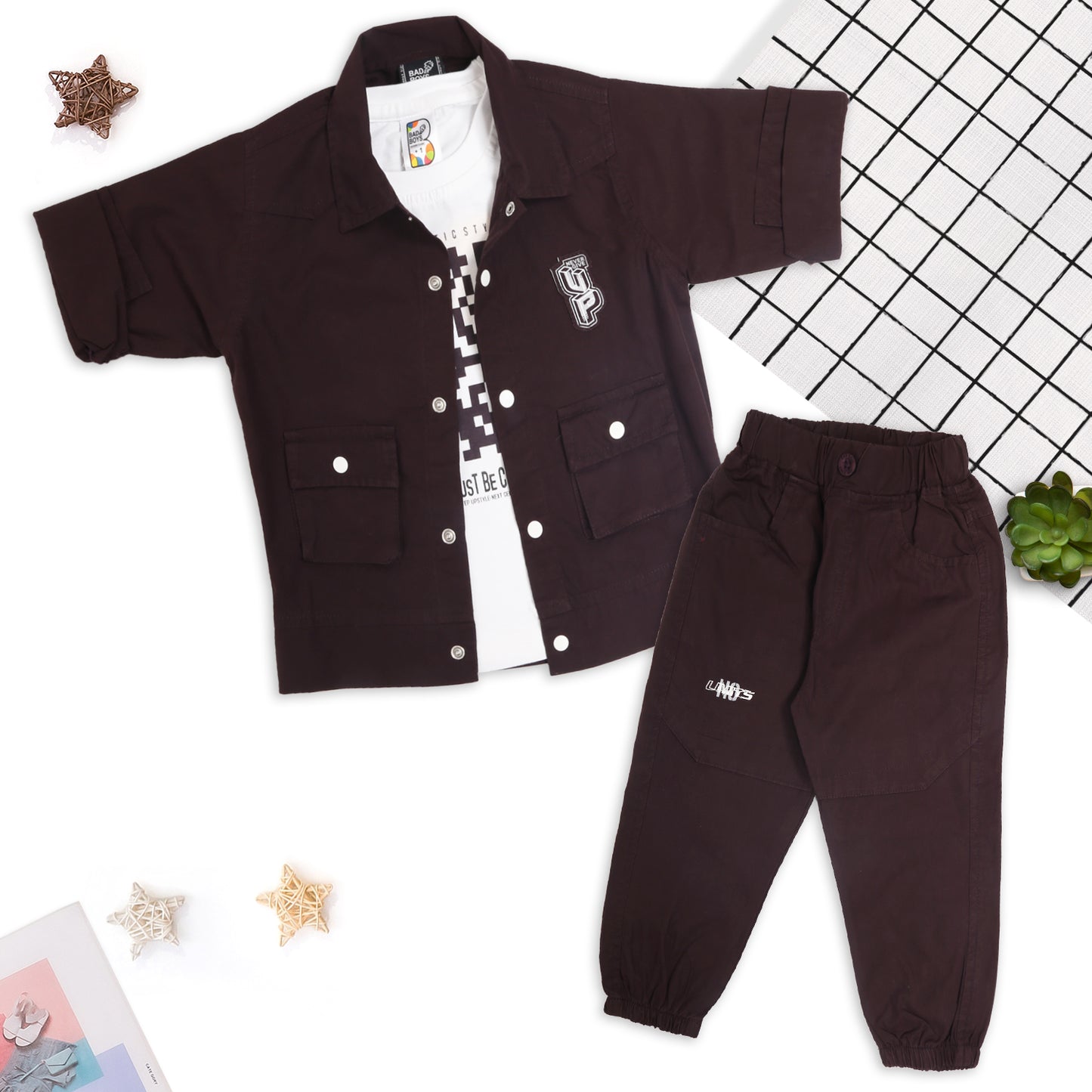 Trendy Jacket, Printed Tee & Joggers: Perfect Casual Outfit for Boys