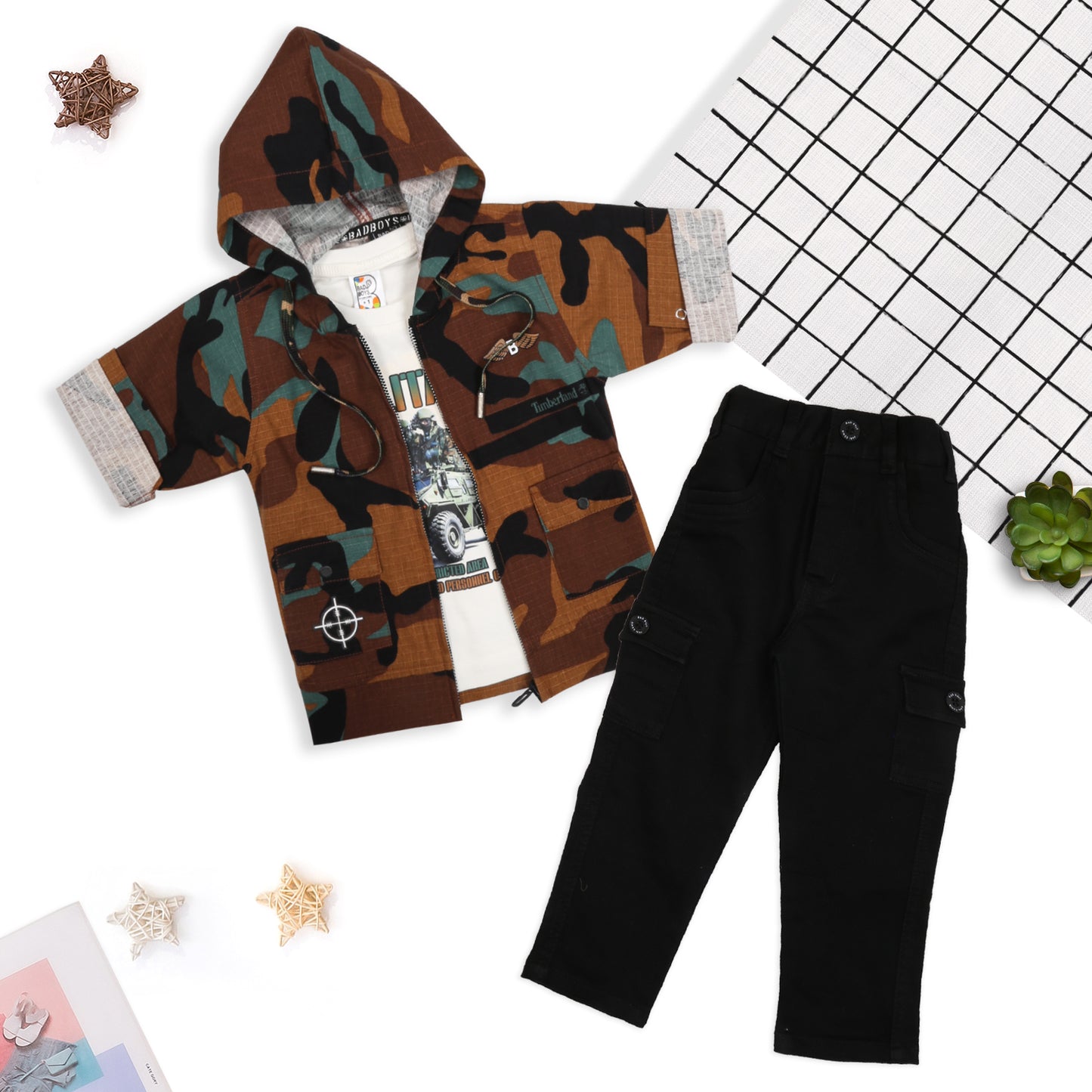 Trendy Printed Jacket, Fun Tee & Pants: Boys’ Casual Style