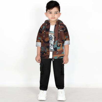 Trendy Printed Jacket, Fun Tee & Pants: Boys’ Casual Style