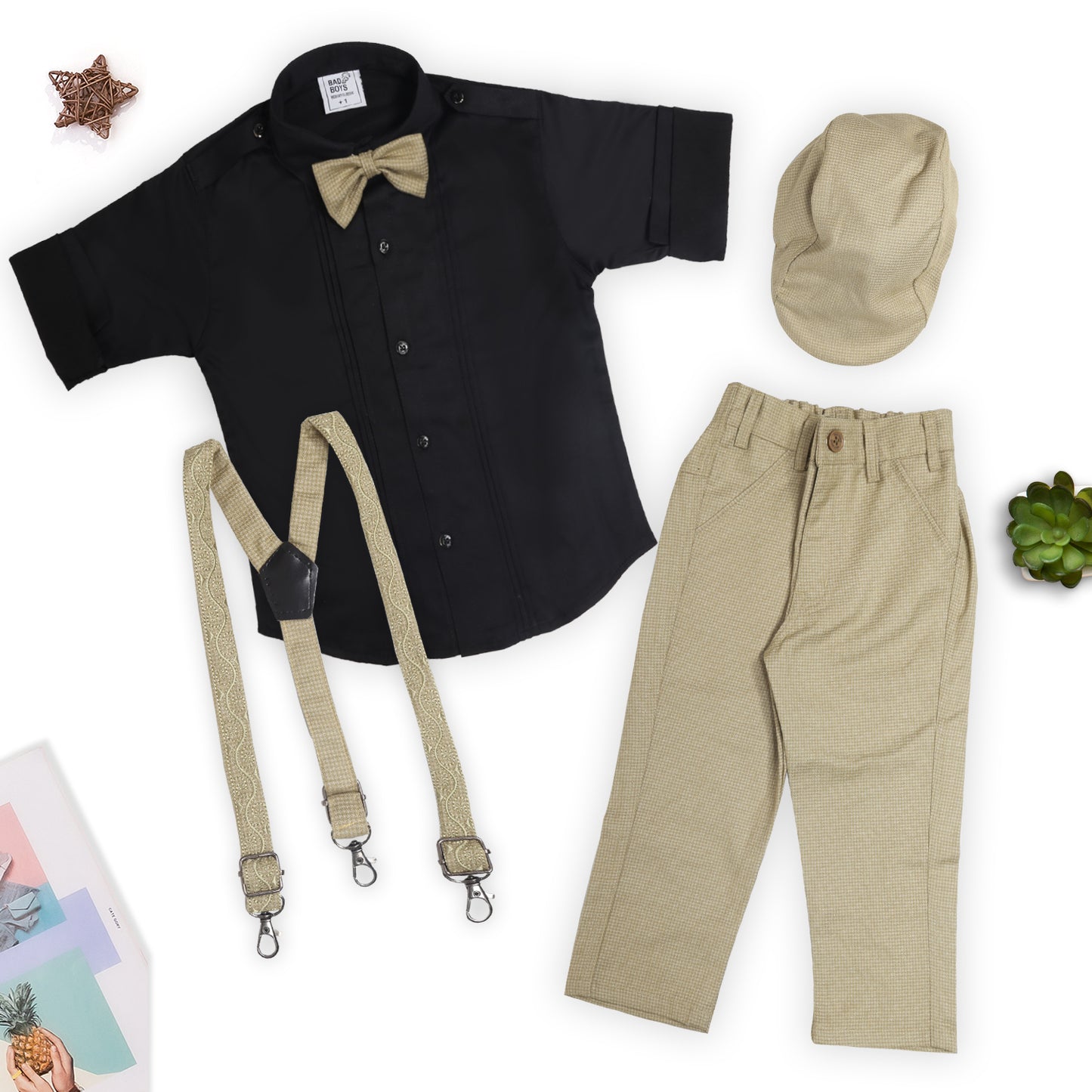 Dapper Shirt, Suspender, Bow, Cap & Pants: Perfect Wedding Outfit