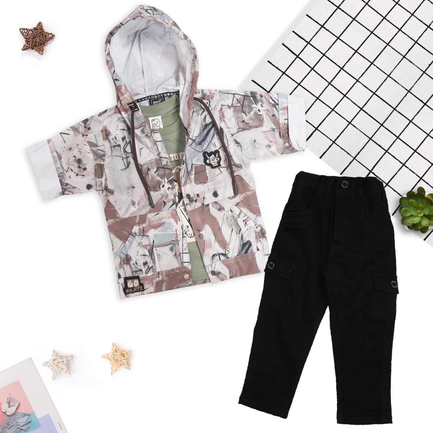 Cool Printed Hoodie Jacket, Fun Tee & Joggers: Boys’ Casual Star