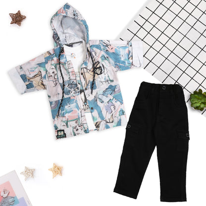 Cool Printed Hoodie Jacket, Fun Tee & Joggers: Boys’ Casual Star