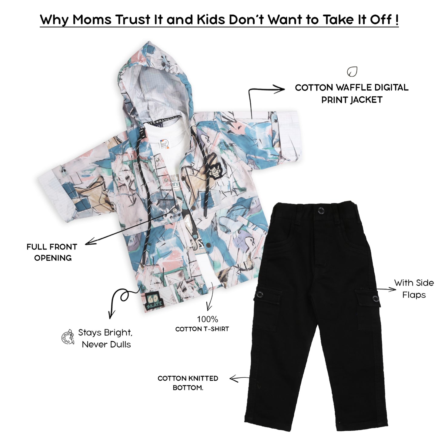 Cool Printed Hoodie Jacket, Fun Tee & Joggers: Boys’ Casual Star