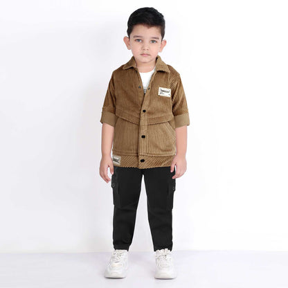 Trendy Jacket, Printed Tee & Joggers: Perfect Casual Outfit for Boys