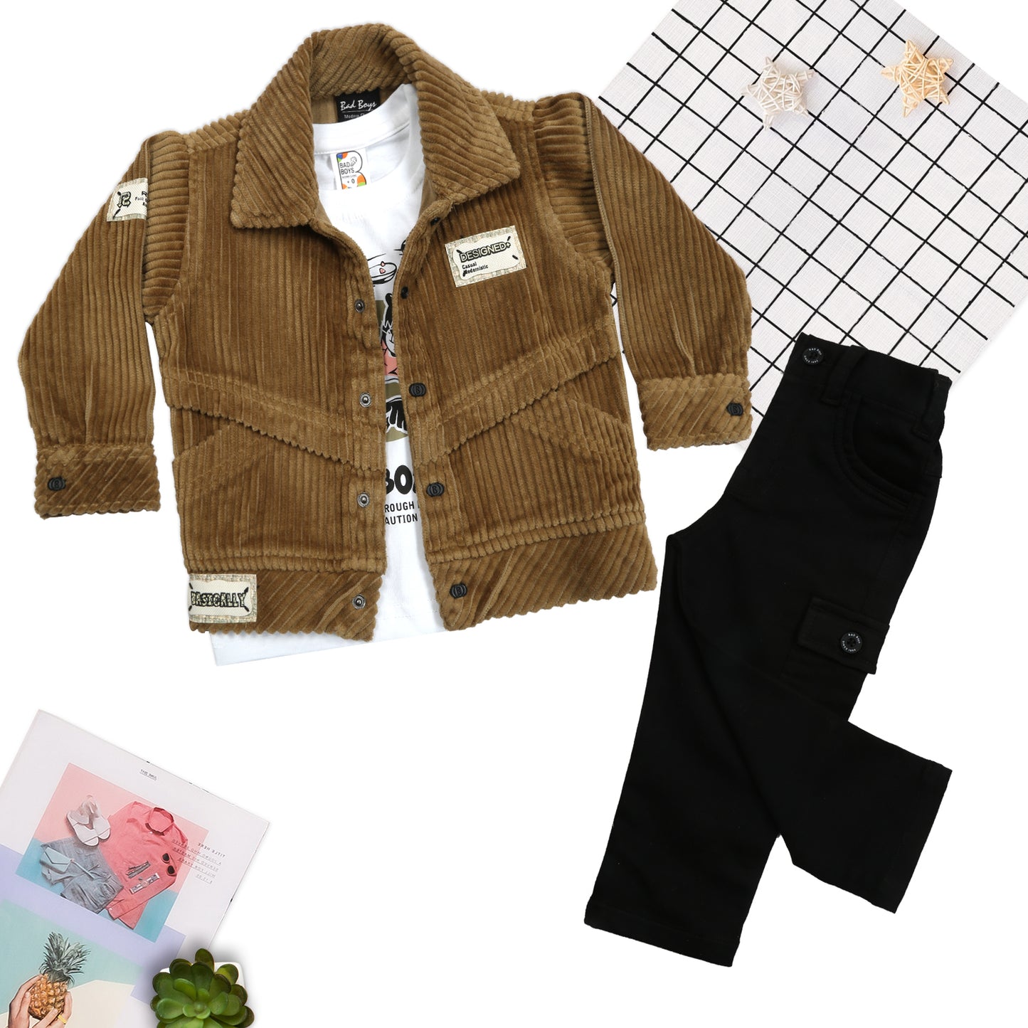 Trendy Jacket, Printed Tee & Joggers: Perfect Casual Outfit for Boys