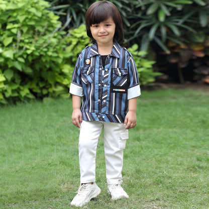 "Stripe Printed Shirt, Fun Inner Tee & Pants: Boys’ Casual Essential"