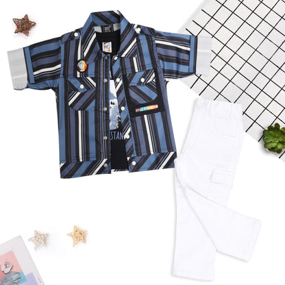 "Stripe Printed Shirt, Fun Inner Tee & Pants: Boys’ Casual Essential"