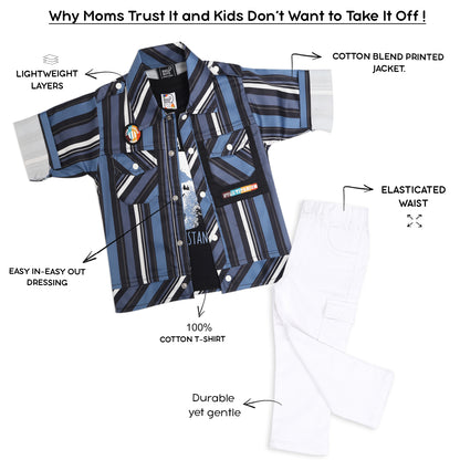 "Stripe Printed Shirt, Fun Inner Tee & Pants: Boys’ Casual Essential"