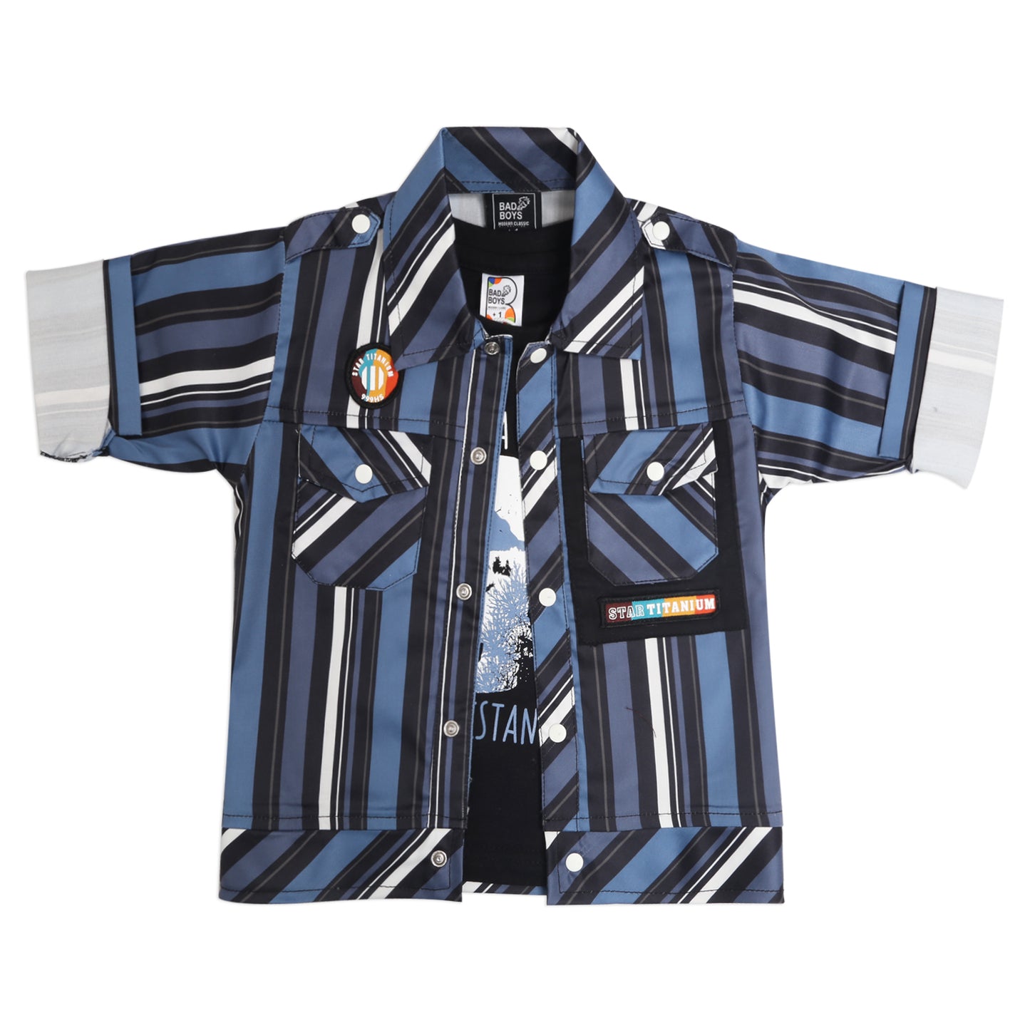 "Stripe Printed Shirt, Fun Inner Tee & Pants: Boys’ Casual Essential"