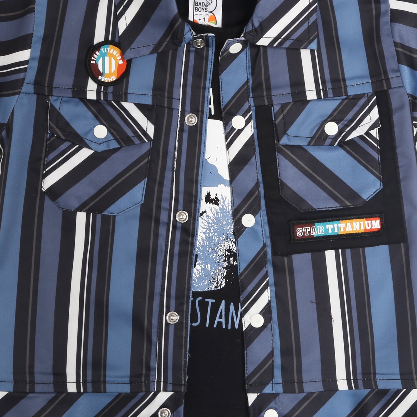 "Stripe Printed Shirt, Fun Inner Tee & Pants: Boys’ Casual Essential"