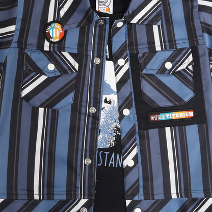 "Stripe Printed Shirt, Fun Inner Tee & Pants: Boys’ Casual Essential"