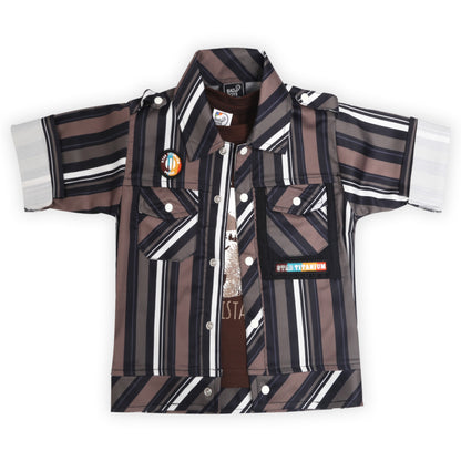 "Stripe Printed Shirt, Fun Inner Tee & Pants: Boys’ Casual Essential"
