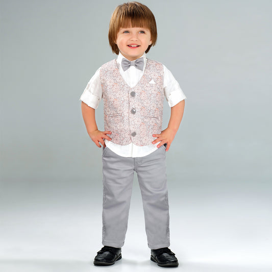 Little Party Star Outfit with Printed Waistcoat Bow Charm