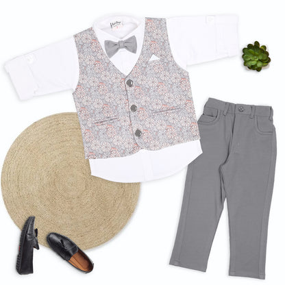 Little Party Star Outfit with Printed Waistcoat Bow Charm