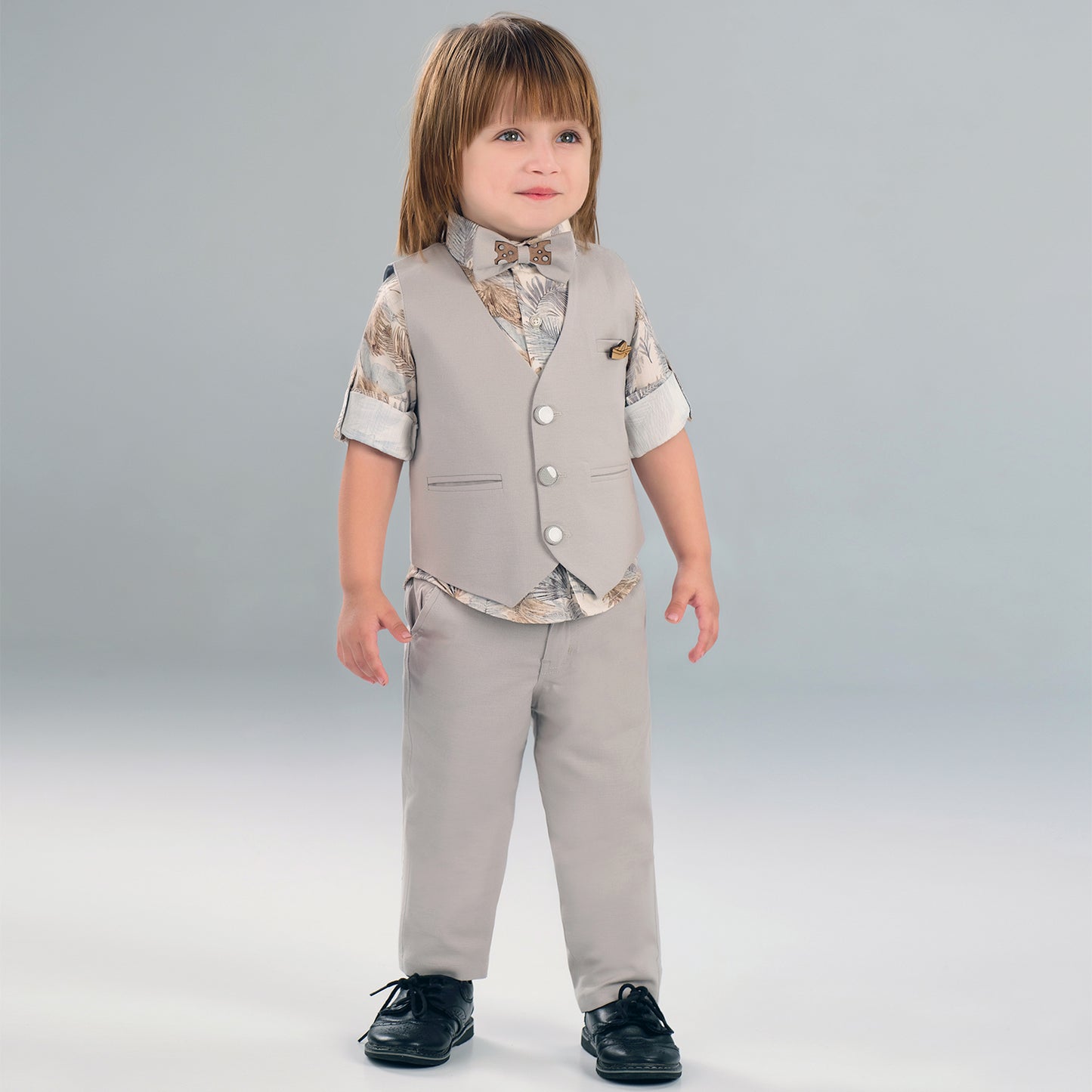 Little Party Prince Set with Printed Shirt Waistcoat Bow