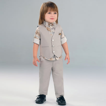 Little Party Prince Set with Printed Shirt Waistcoat Bow