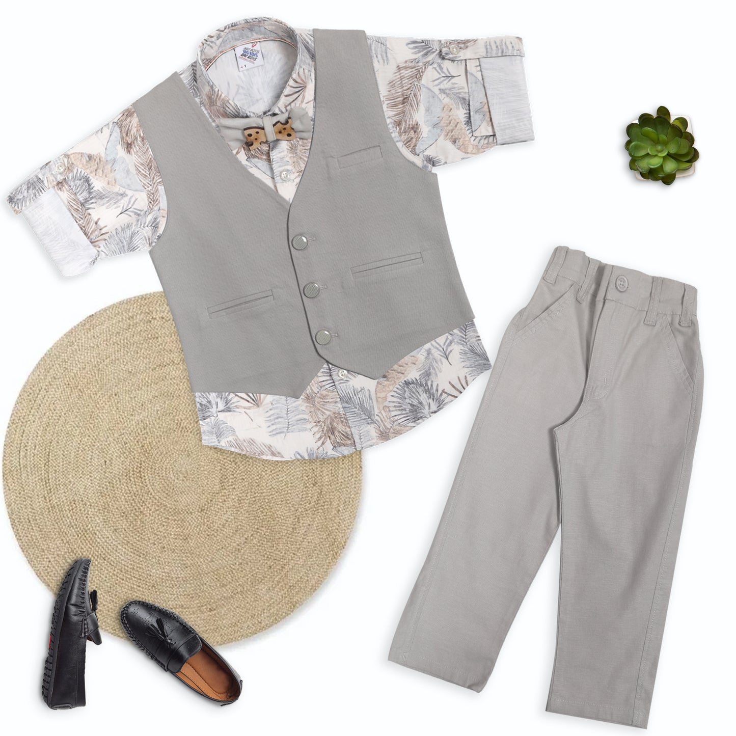 Little Party Prince Set with Printed Shirt Waistcoat Bow