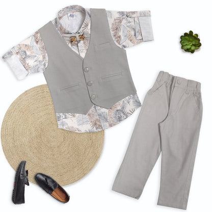 Little Party Prince Set with Printed Shirt Waistcoat Bow