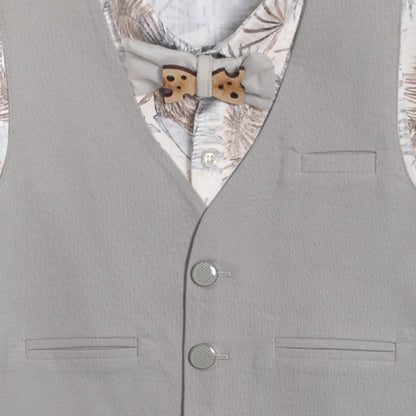 Little Party Prince Set with Printed Shirt Waistcoat Bow