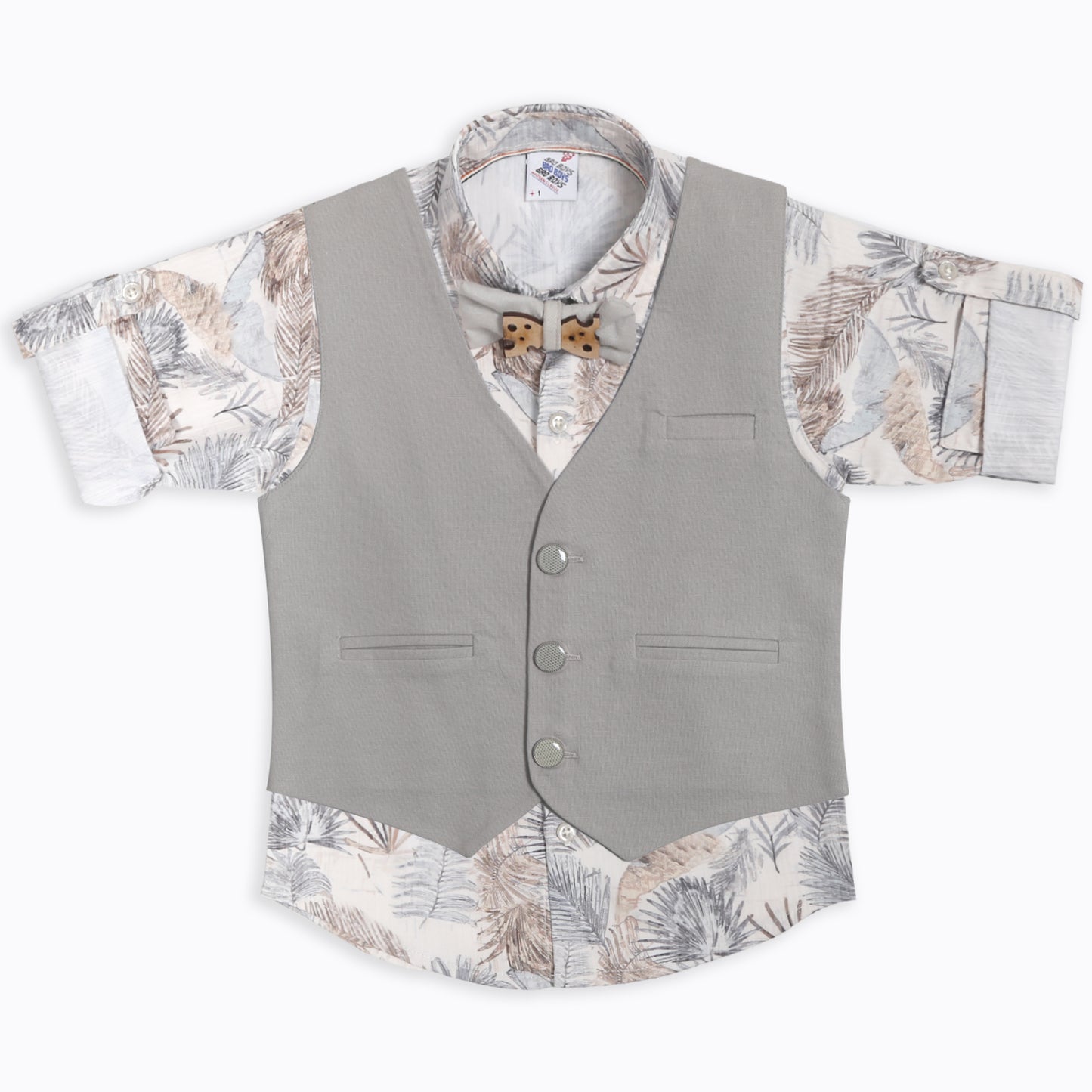 Little Party Prince Set with Printed Shirt Waistcoat Bow
