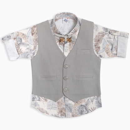Little Party Prince Set with Printed Shirt Waistcoat Bow