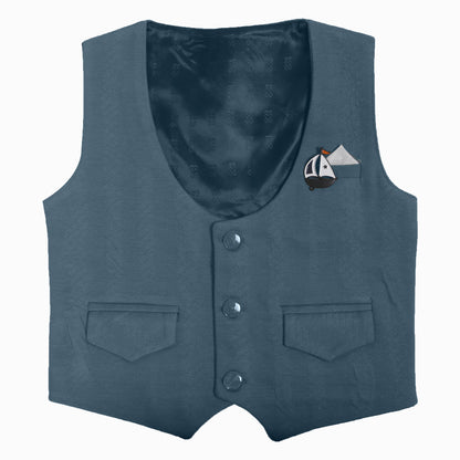 Little Gentleman Party Set with Printed Shirt Waistcoat Charm Bow