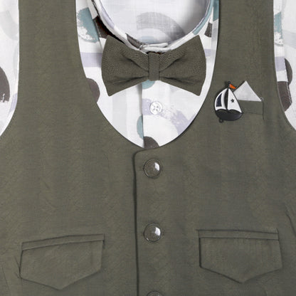 Little Gentleman Party Set with Printed Shirt Waistcoat Charm Bow