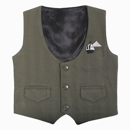 Little Gentleman Party Set with Printed Shirt Waistcoat Charm Bow