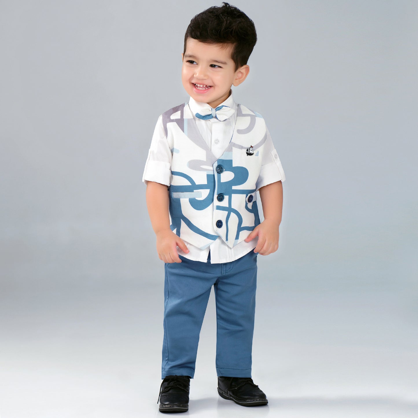 Tiny Trendsetter Party Set with Printed Waistcoat Charm Bow